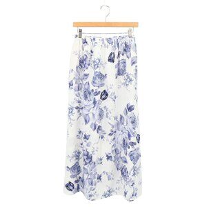 Laura Ashley White Purple Floral Linen Blend Long Maxi Skirt S